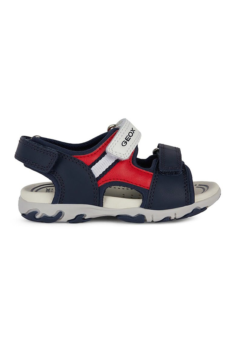 Sandale cu inchidere velcro si detalii din piele - Rosu/Bleumarin