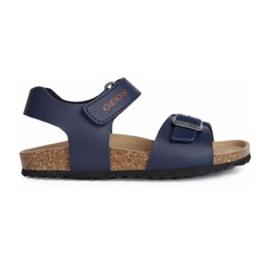 Sandale de piele ecologica cu barete cu velcro - Albastru inchis