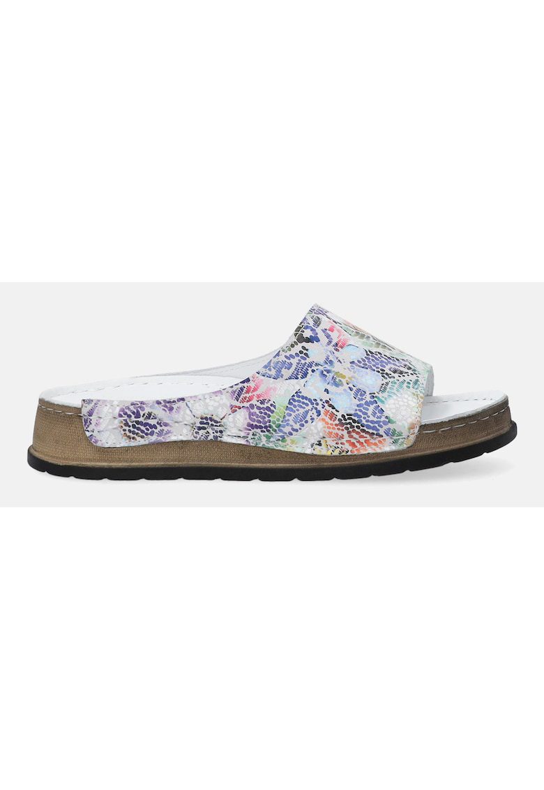 Papuci din piele nubuc cu model abstract