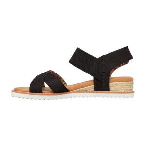Sandale cu talpa wedge si inchidere velcro - Negru