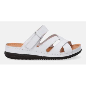 Slapi de dama din piele alba cu velcro -