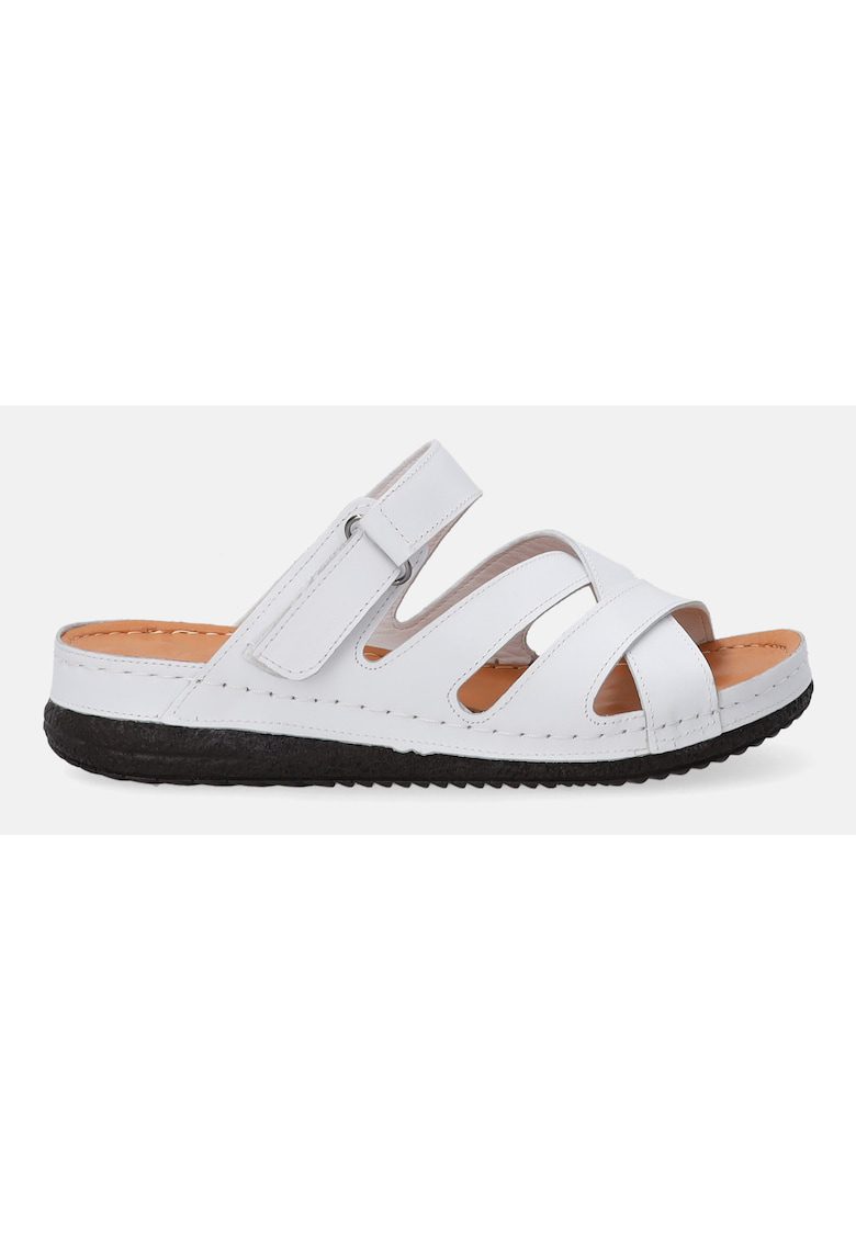 Slapi de dama din piele alba cu velcro -
