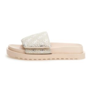 Papuci cu detalii cu monograma si velcro - Alb/Maro camel