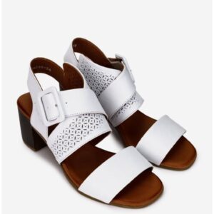 Sandale dama  albe din piele cu model perforat