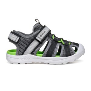 Sandale din material textil cu velcro - Gri/Verde lime