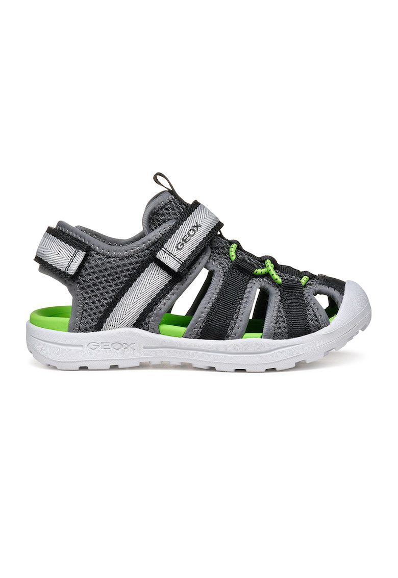Sandale din material textil cu velcro - Gri/Verde lime