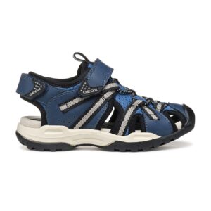 Sandale fisherman de piele ecologica si material textil Borealis - Negru/Gri/Albastru