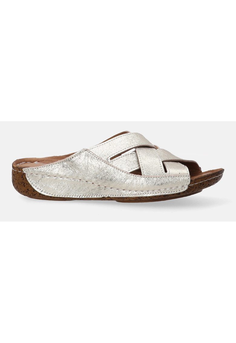 Papuci de piele wedge impletiti