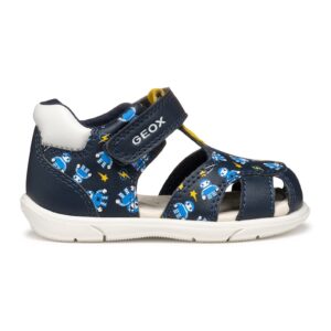 Sandale fisherman cu velcro si imprimeu - Turcoaz/Bleumarin