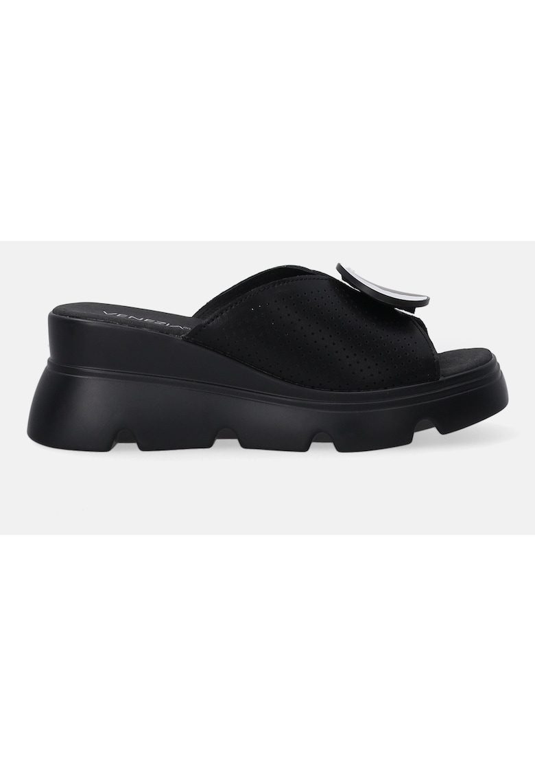 Papuci din piele cu talpa wedge si perforatii