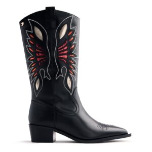Cizme cowboy de piele cu detalii contrastante - Negru