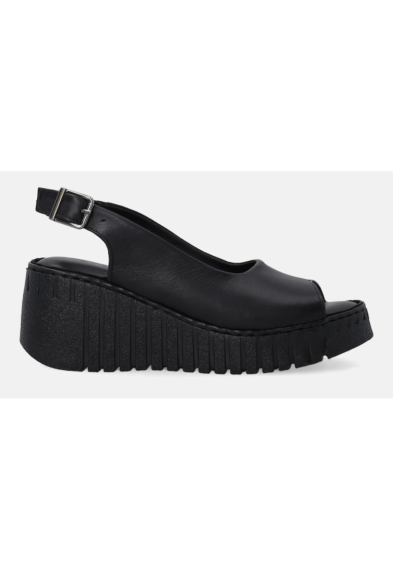Sandale wedge de piele cu catarama