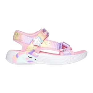 Sandale cu velcro si model colorblock Unicorn Dreams - Roz deschis