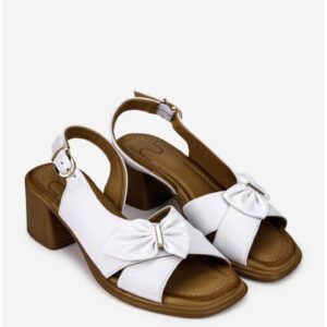 Sandale dama  din piele alba cu ornament