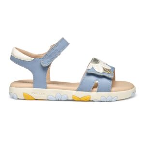 Sandale de piele ecologica cu imprimeu - Alb/Albastru pastel