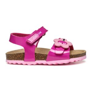 Sandale cu aspect lacuit si velcro - Roz inchis