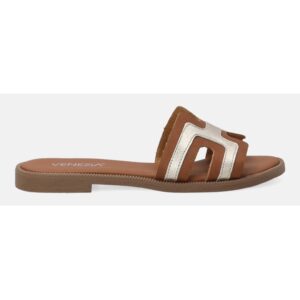 Papuci din piele cu design contrastant