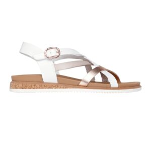 Sandale de piele ecologica cu barete multiple - Alb/Auriu