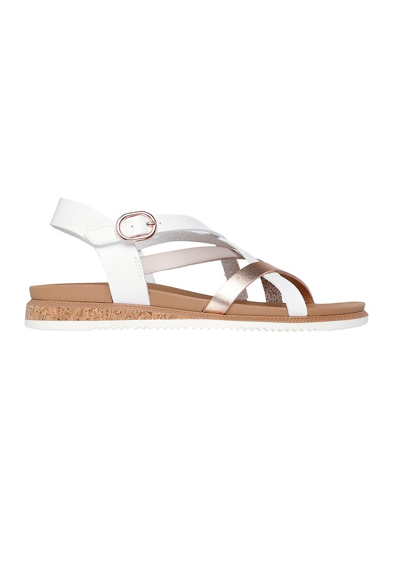Sandale de piele ecologica cu barete multiple - Alb/Auriu