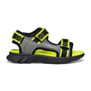 Sandale de piele ecologica si material textil cu velcro Airadyum - Gri/Verde lime
