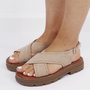 Sandale bej taupe cu talpa groasa B-MO-22 M12 10185 - Bej inchis