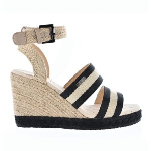 Sandale wedge cu iuta impletita - Negru/Crem
