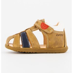 Sandale de piele cu velcro si logo - Caramel