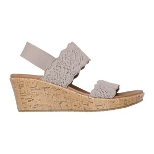 Sandale wedge cu detaliu brodat - Maro taupe
