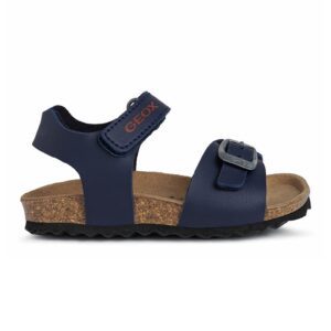 Sandale de piele ecologica cu segment cu catarama Chalki - Rosu inchis/Bleumarin