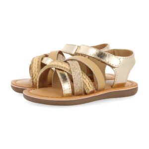 Sandale de piele ecologica si piele cu velcro Ilok - Auriu