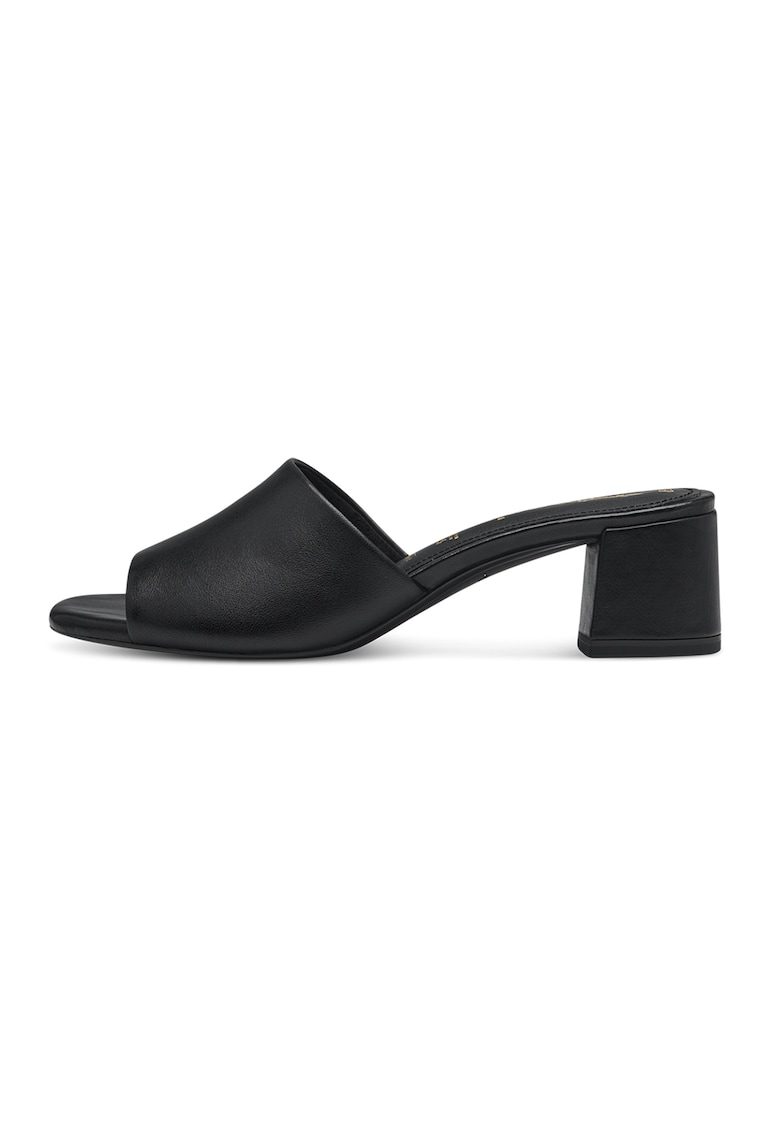 Papuci cu toc de piele - Negru