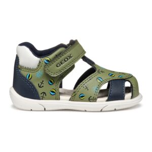 Sandale fisherman cu velcro si imprimeu - Verde/Bleumarin