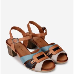 Sandale dama din piele maro cu design vibrant - Multicolor
