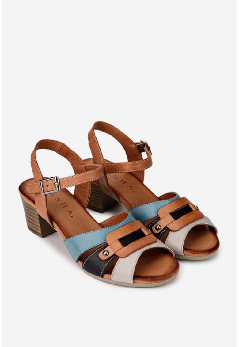 Sandale dama din piele maro cu design vibrant - Multicolor