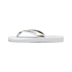 Papuci flip-flop cu logo Sandy - Auriu/Alb optic