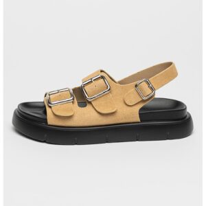 Sandale slingback de piele intoarsa - Maro nisip