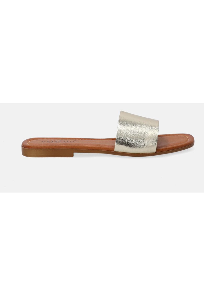 Papuci de piele cu aspect metalic