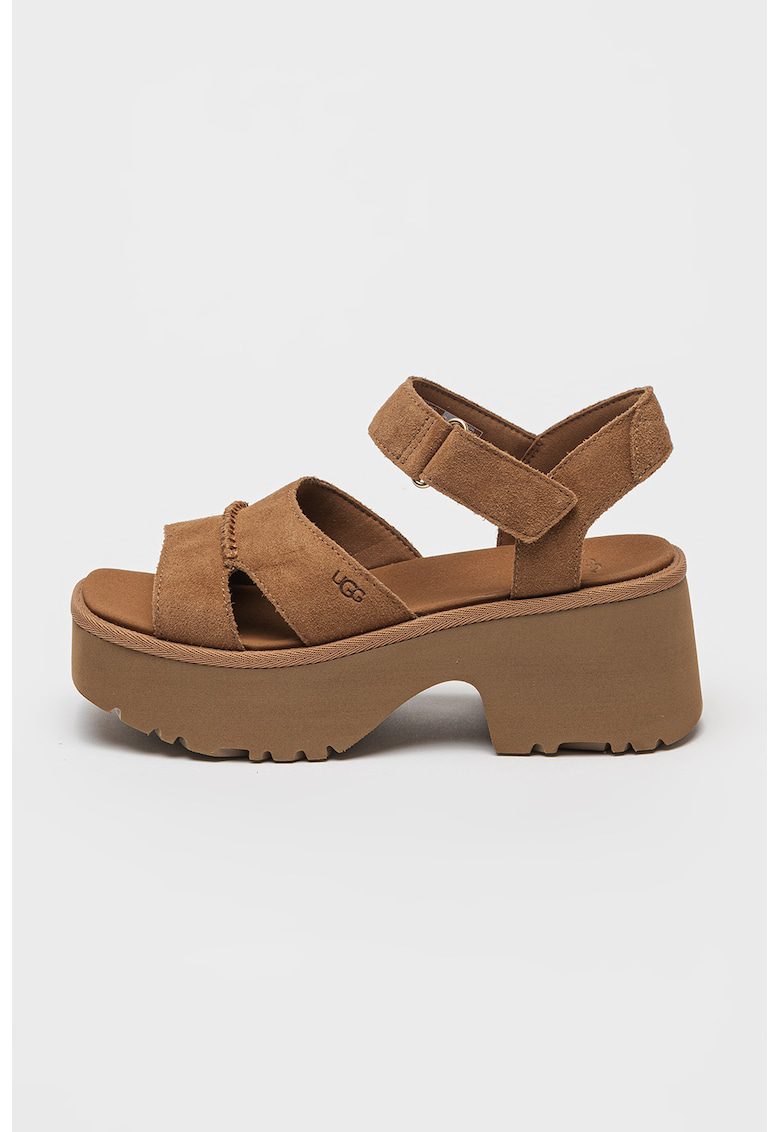 Sandale din piele intoarsa cu inchidere velcro New Heights - Maro deschis