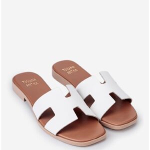 Papuci dama din piele alba