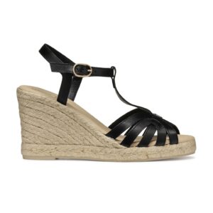 Sandale din piele cu talpa wedge si catarama - Negru