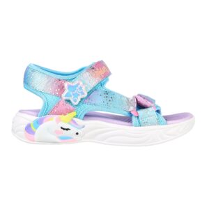 Sandale cu velcro si model colorblock Unicorn Dreams - Galben/Albastru aquamarin/Roz