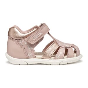 Sandale de piele ecologica cu velcro Butterfly - Roz prafuit
