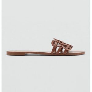 Papuci flatform din piele - Maro