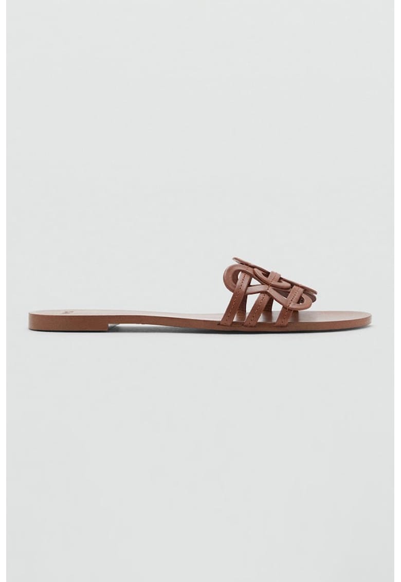 Papuci flatform din piele - Maro