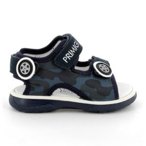 Sandale de piele intoarsa ecologica cu model - Gri inchis/Bleumarin