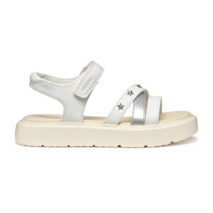Sandale de piele ecologica cu velcro - Alb/Argintiu