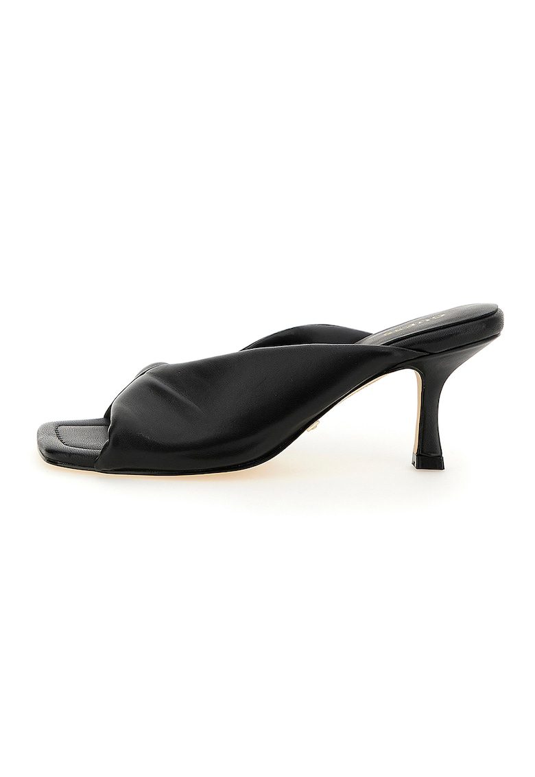 Papuci de piele cu design rasucit si toc - Negru