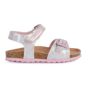 Sandale de piele ecologica cu unicorn - Roz prafuit/Albastru