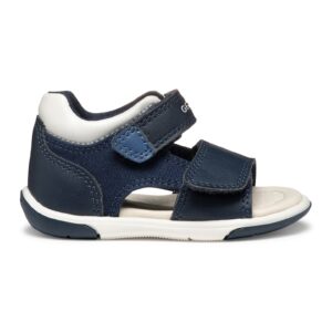 Sandale cu velcro de piele ecologica - Alb/Bleumarin