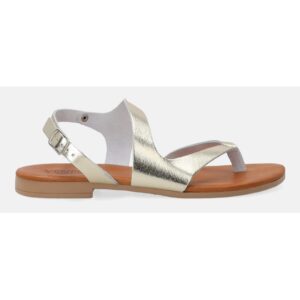 Sandale de piele cu aspect metalic si bareta in T